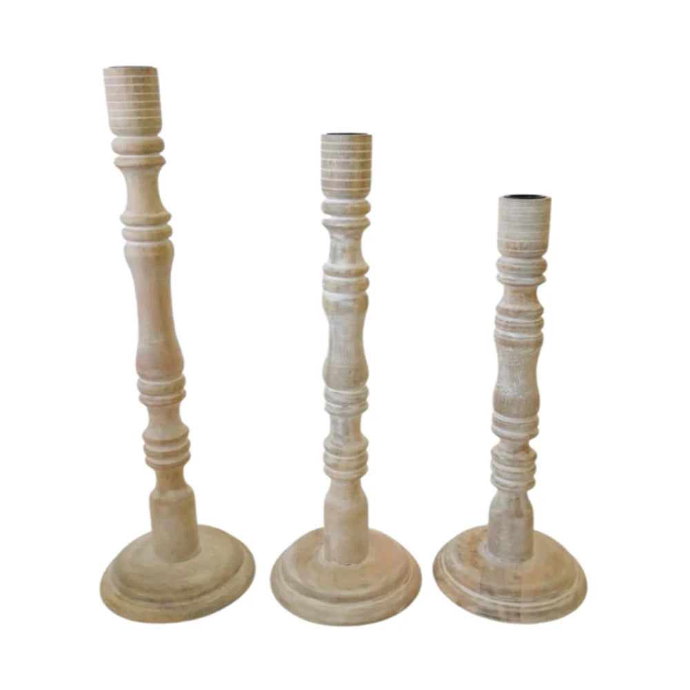 White Wooden Taper Candleholder, Set of 3