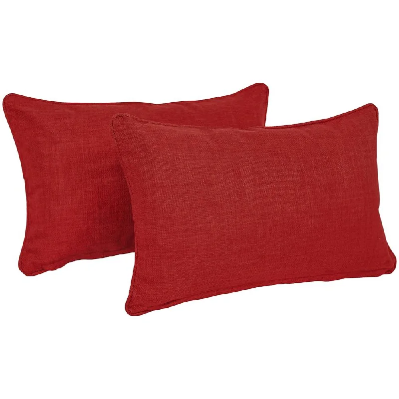 20-inch by 12-inch Double-corded Solid Outdoor Spun Polyester Back Support Pillows with Inserts (Set of 2), Paprika