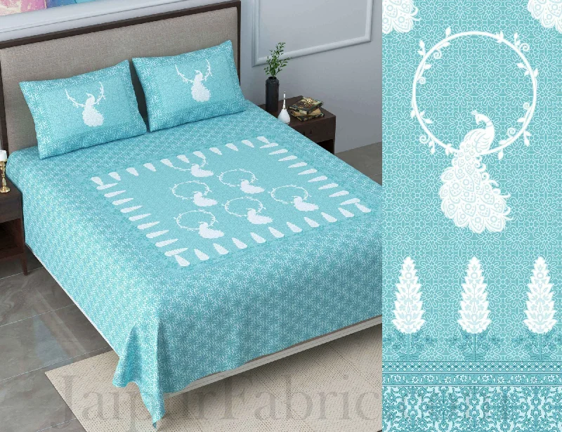 Cool Pastel Peacock Blue King Size Pure Cotton Bedsheet