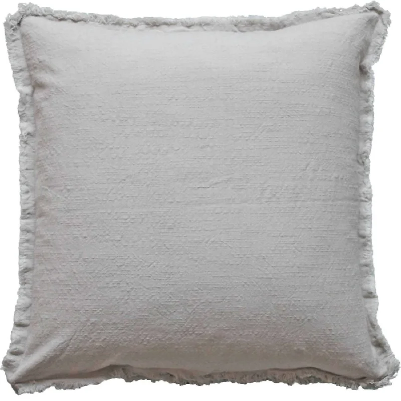 Cotton Fringe Pillow In Light Gray