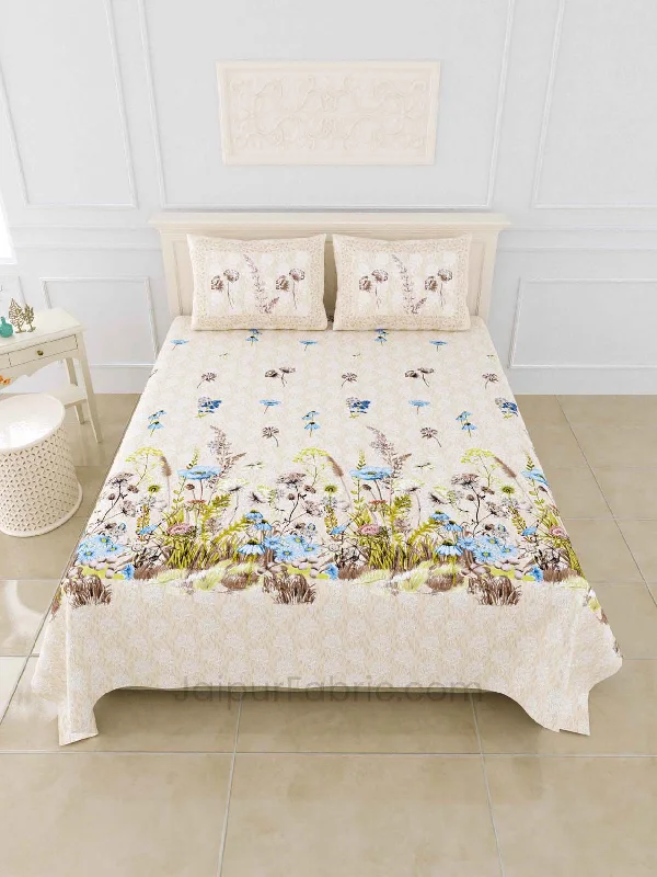 Flora Land Digital Print Luxury Cotton King Size Bedsheet