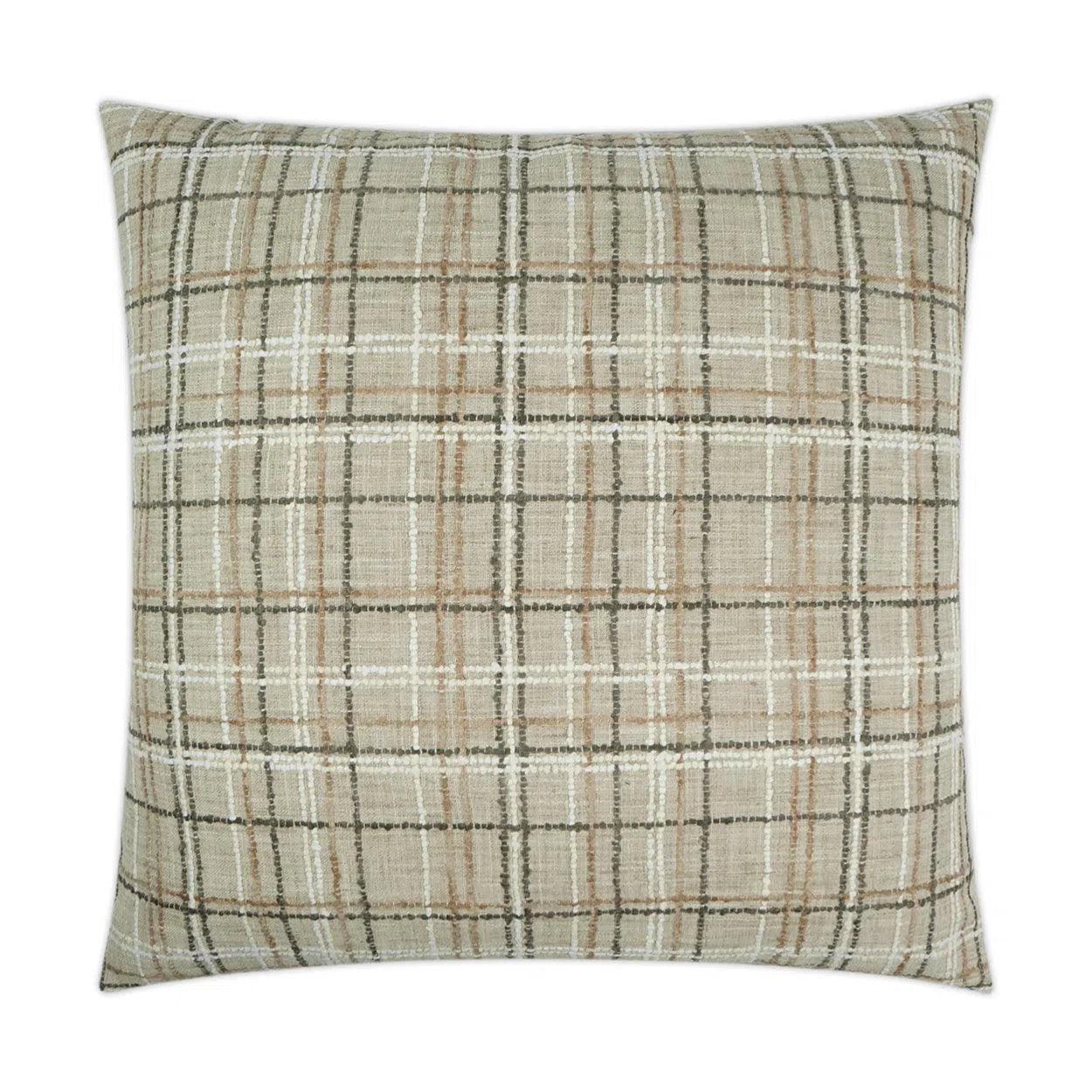 Foothills Plaid Check Tan Taupe Large Throw Pillow With Insert