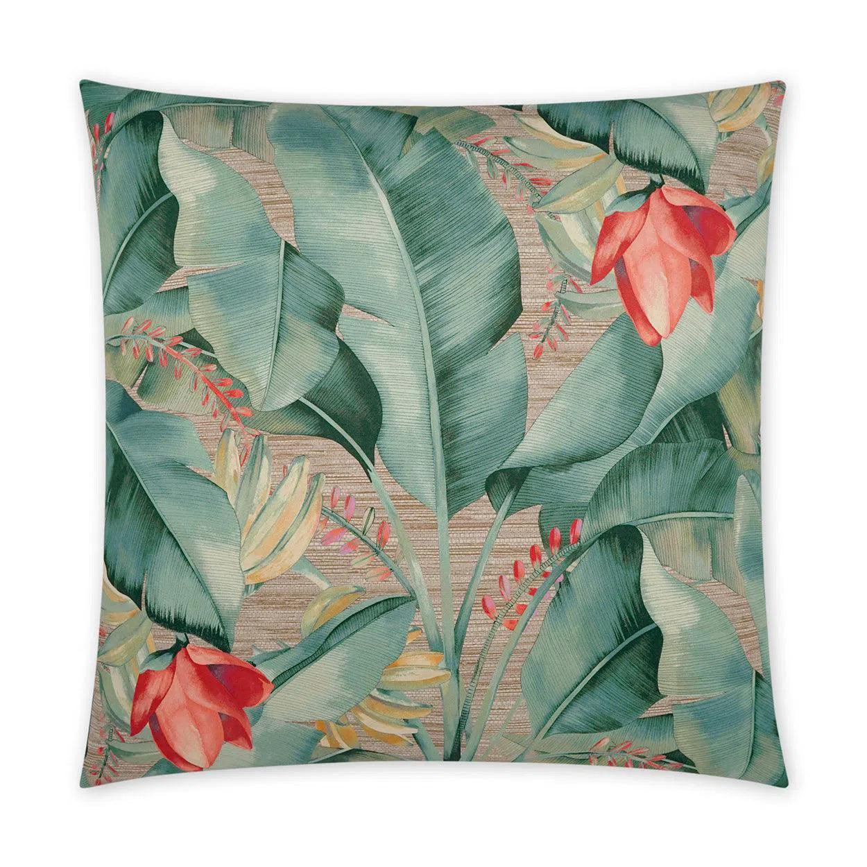 Fronds Beach Floral Green Large Throw Pillow With Insert