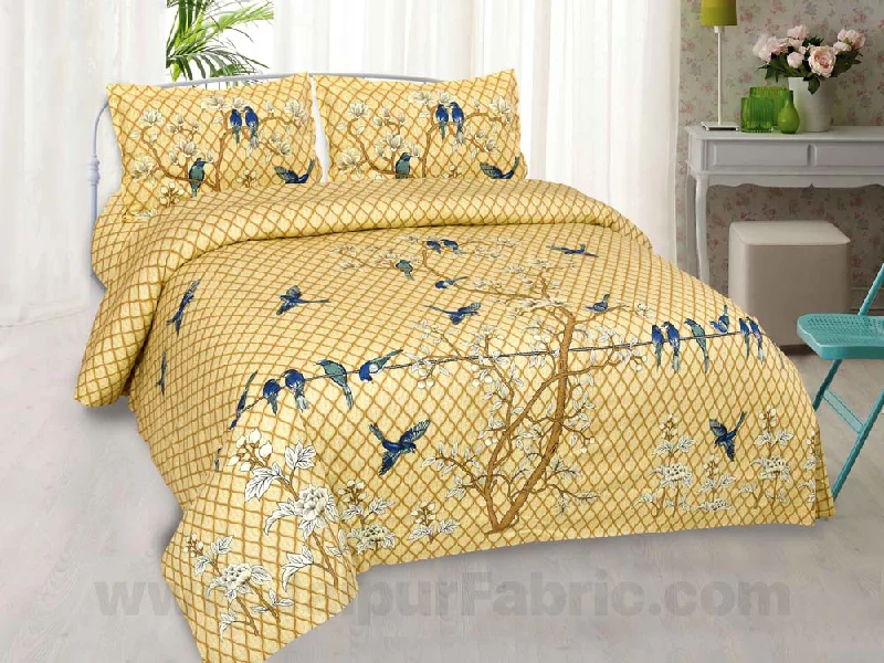 Golden Sparrow Cotton King Size Bedsheet