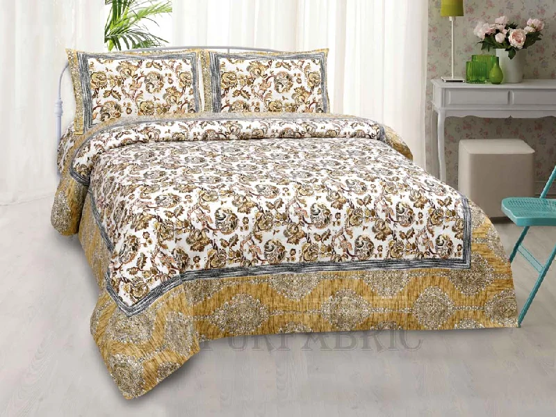 Golden Vector Floral Seamless Summer Pure Cotton King Size Bedsheet