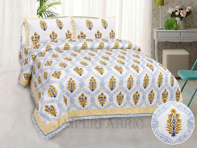 Jaal Amber Fine Cotton Hand Block King Size Bedsheet Set