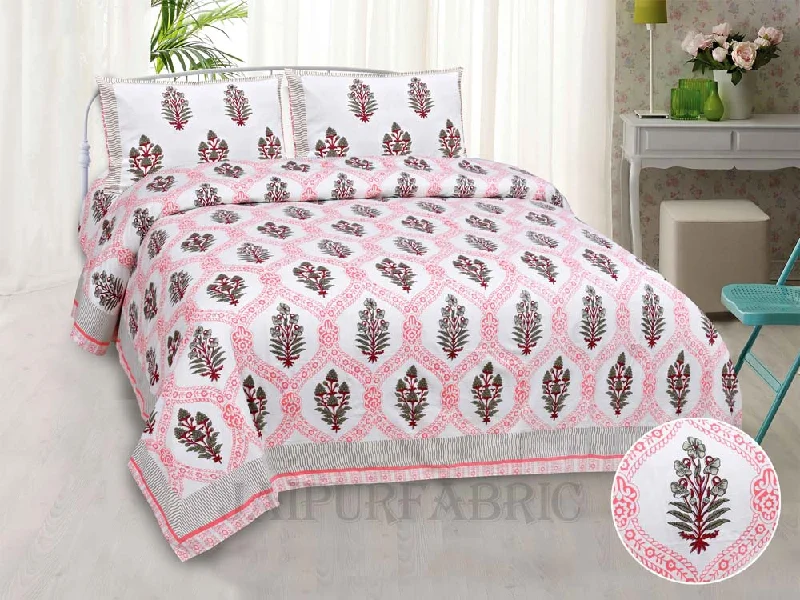 Jaal Salmon Fine Cotton Hand Block King Size Bedsheet Set