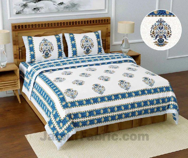 Jaipuri Ethnic Cotton Blue King Size Double bedsheet