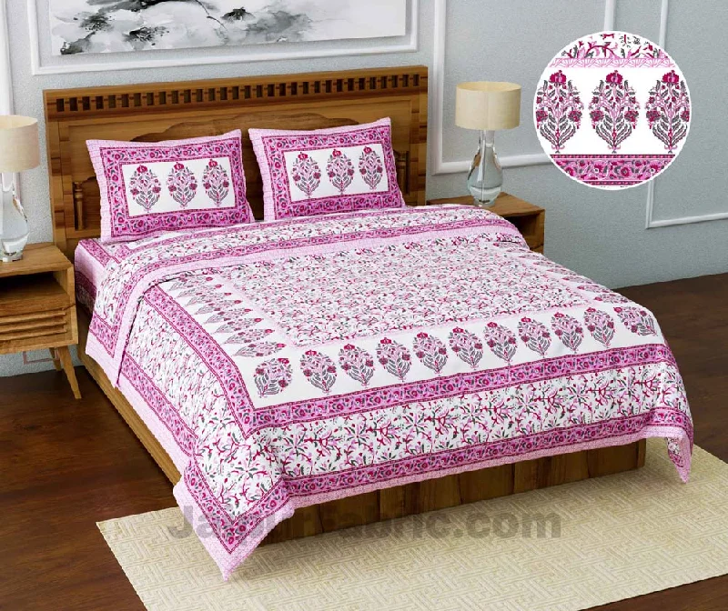 Jaipuri Ethnic Cotton Pink Floral King Size Double bedsheet