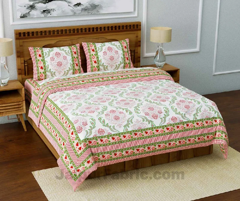 Jaipuri Ethnic King Size Pink Bedsheet Fine Cotton Circle Floral Print