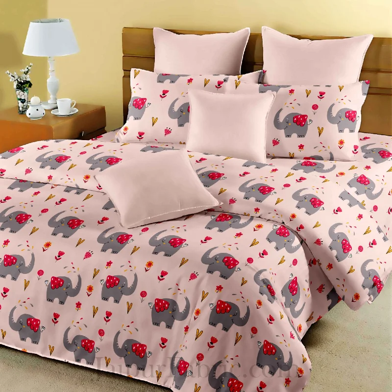 Kids Baby Elephant Peach King Size Bedsheet