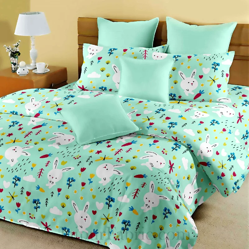 Kids Bunny Sea Green King Size Bedsheet