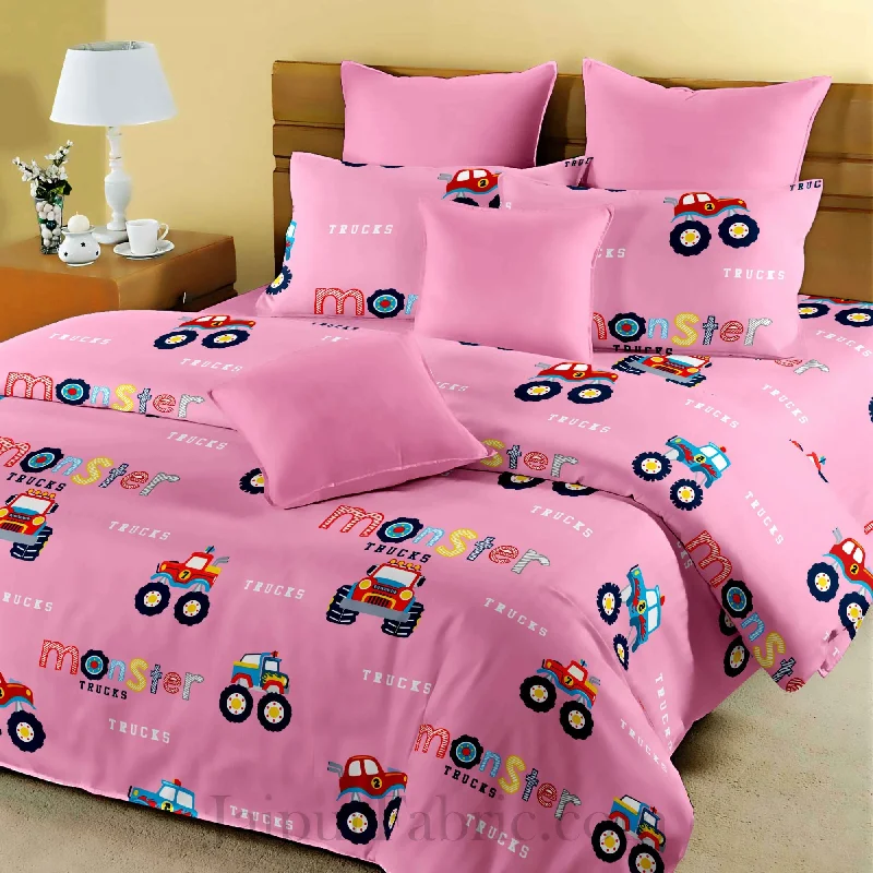 Kids Car World Pink King Size Bedsheet