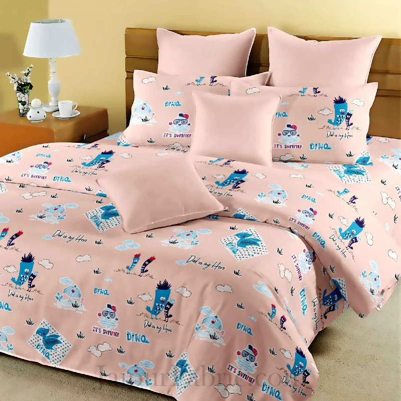 Kids Dino Peach King Size Bedsheet