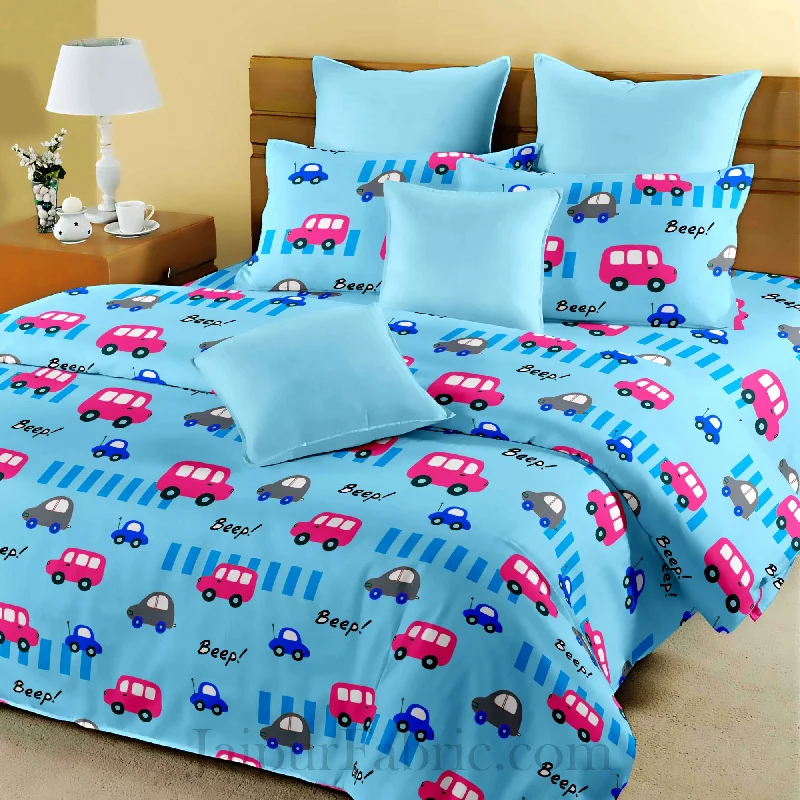 Kids Monster Truck Blue King Size Bedsheet