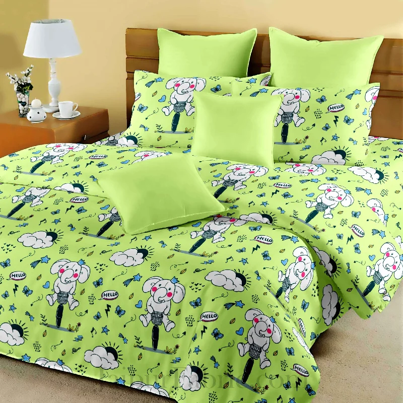 Kids Pyara Appu Green King Size Bedsheet