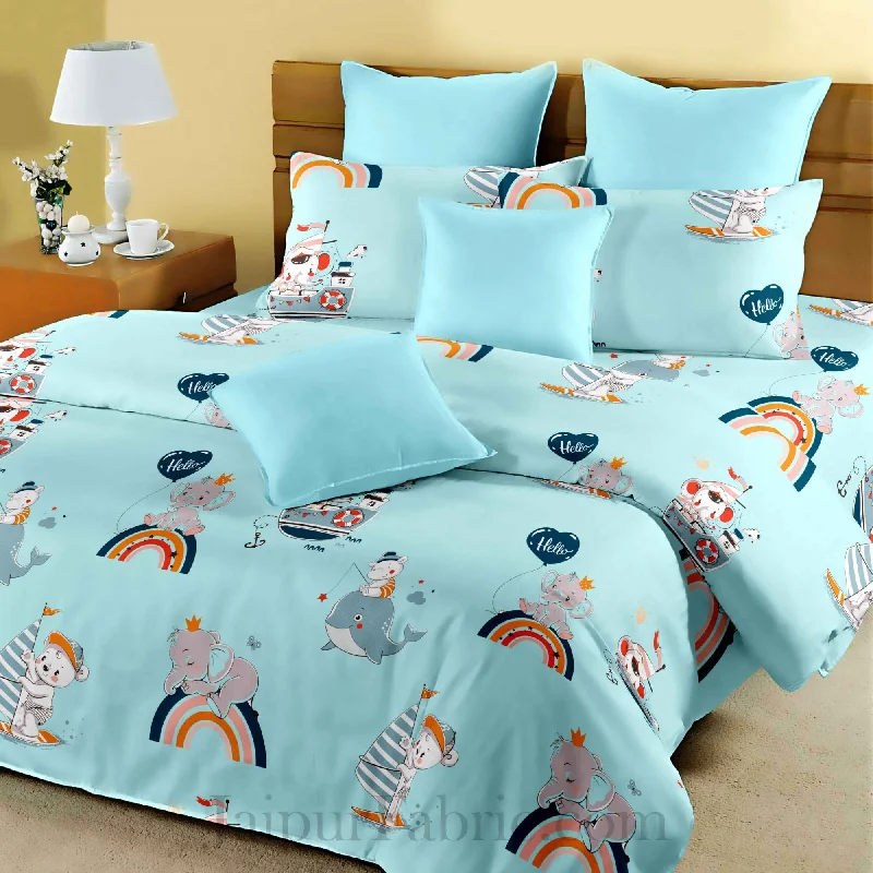 Kids Sea Thrills Blueish King Size Bedsheet