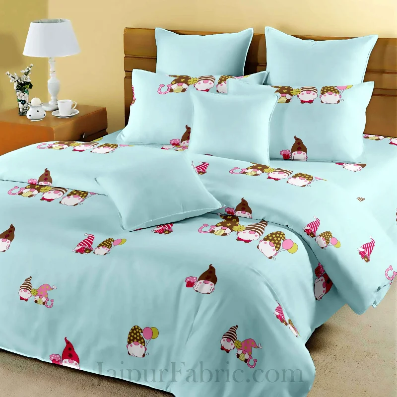 Kids Seven Dwarfs Blueish King Size Bedsheet