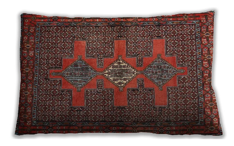 Traditional Classic Indoor Outdoor Rectangular Saffron Red Lumbar Throw Pillow, 13 inch by 19 inch, lbtr2423