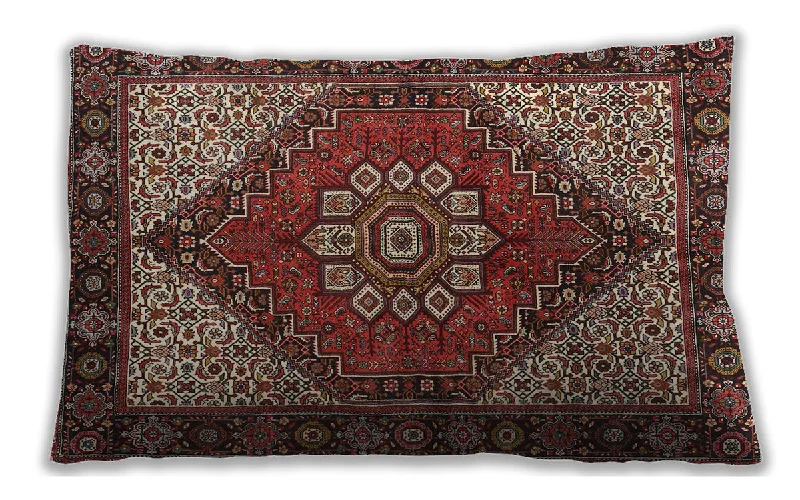 Traditional Classic Indoor Outdoor Rectangular Saffron Red Lumbar Throw Pillow, 13 inch by 19 inch, lbtr3551