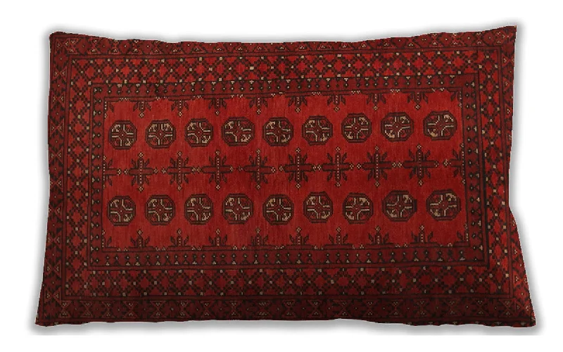 Traditional Classic Indoor Outdoor Rectangular Saffron Red Lumbar Throw Pillow, 13 inch by 19 inch, lbtr766