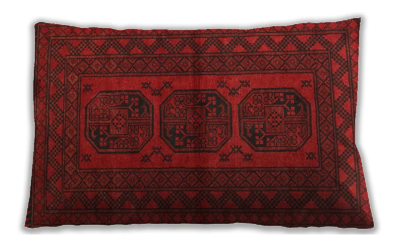 Traditional Classic Indoor Outdoor Rectangular Saffron Red Lumbar Throw Pillow, 13 inch by 19 inch, lbtr978