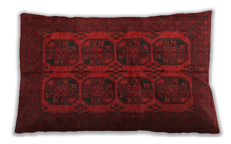 Traditional Classic Indoor Outdoor Rectangular Saffron Red Lumbar Throw Pillow, 13 inch by 19 inch, lbtr982