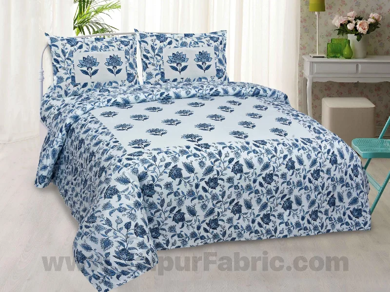 Lovely Lotus Blue Bunch Cotton King Size BedSheet