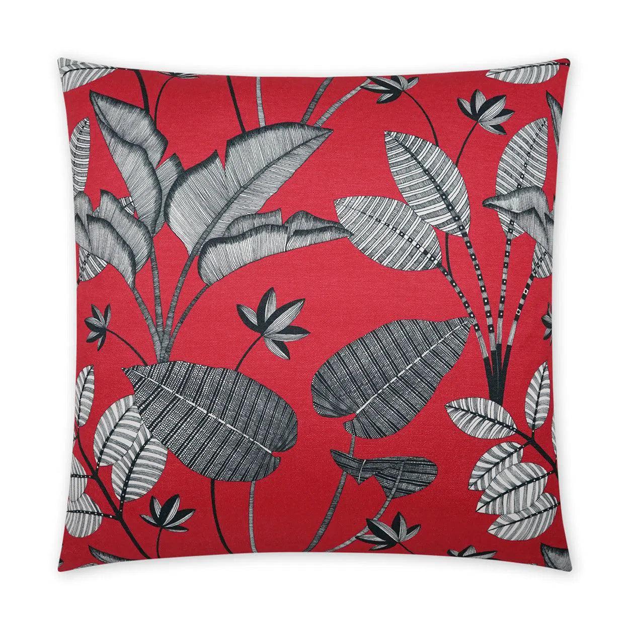 Luzon Red Floral Transitional Red Large Throw Pillow With Insert