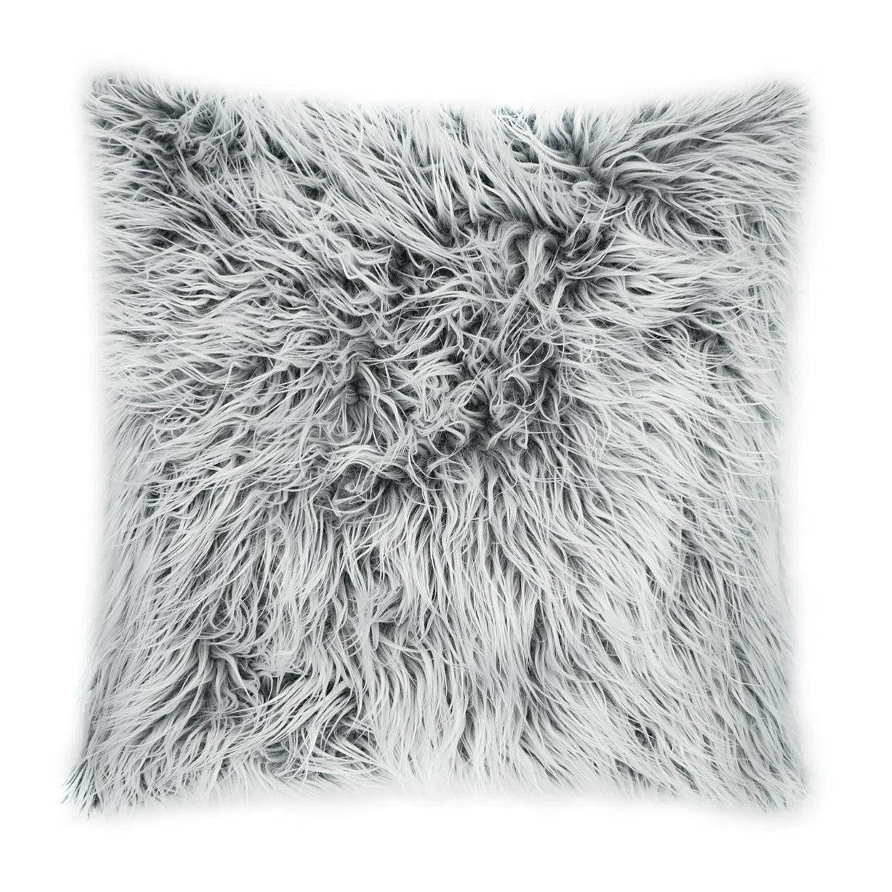 Mongolian Fur Faux Fur Grey Large Throw Pillow With Insert