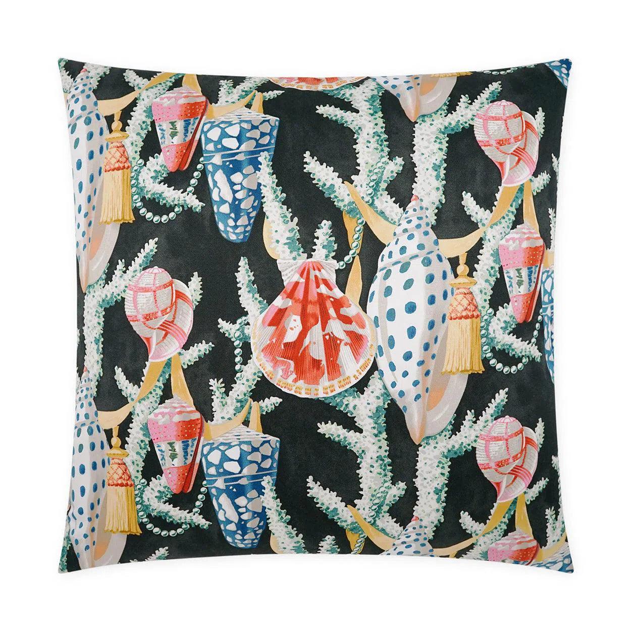 Ocean Wonder Beach Novelty Black Large Throw Pillow With Insert