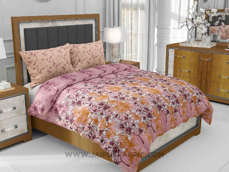 Peach Floral Manjari King Size Bedsheet