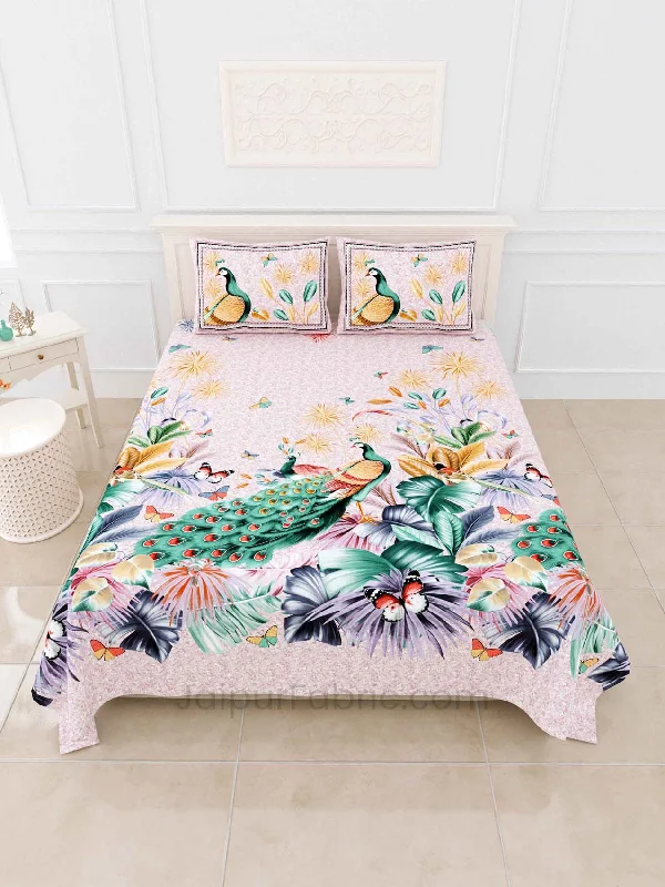 Peacock Green Digital Print Luxury Cotton King Size Bedsheet