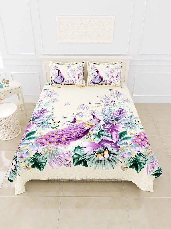 Peacock Lavender Digital Print Luxury Cotton King Size Bedsheet