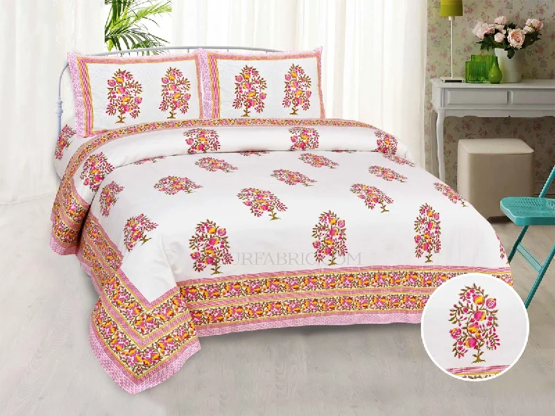 Pink Jaipur Heritage Block Print Super Fine Cotton King Size Bedsheet