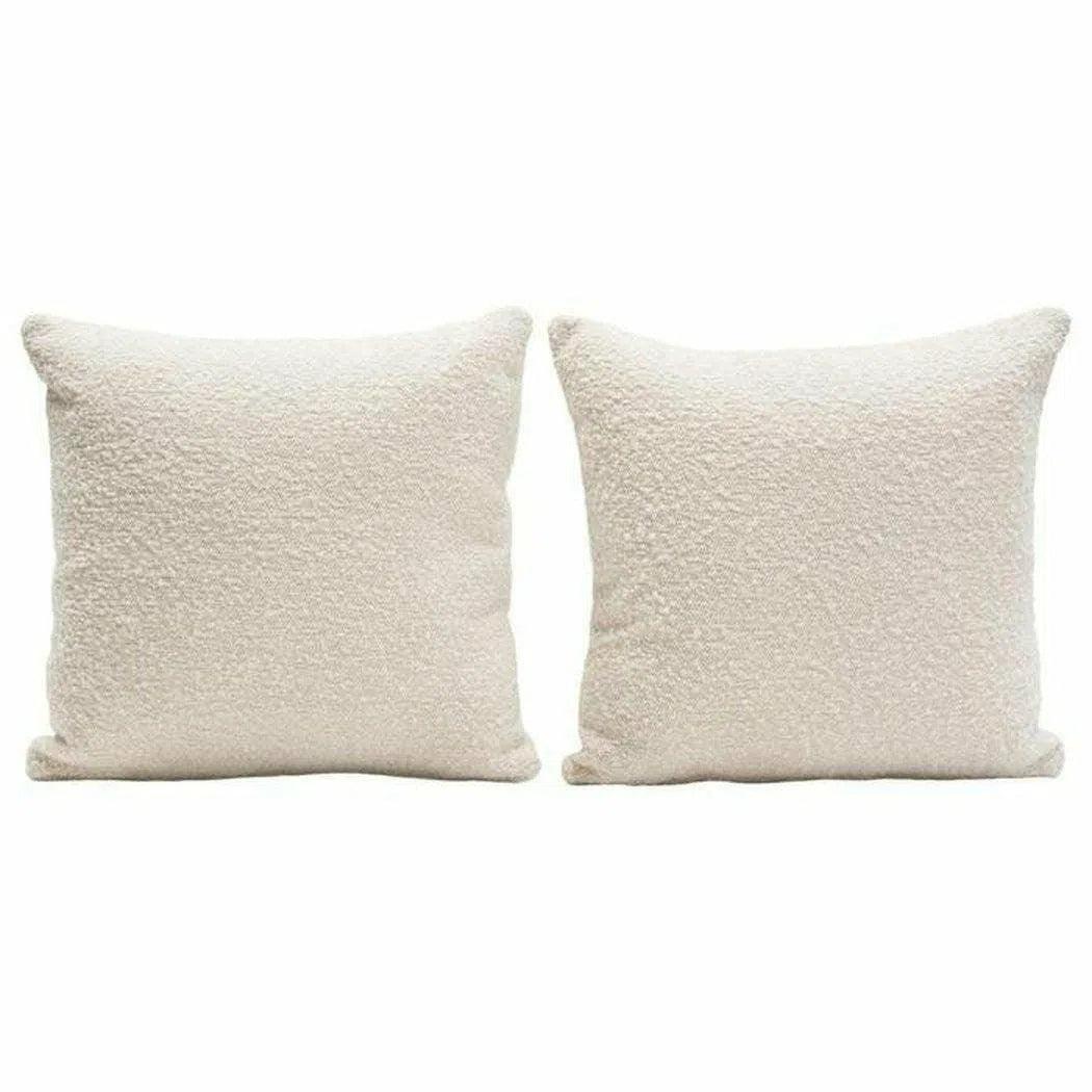 Set of 2 16" Square Accent Pillows in Bone Boucle Fabric