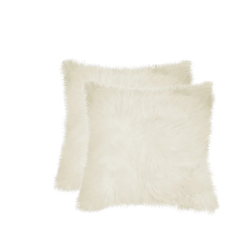 Set of Two 18" Natural Sheepskin Throw Pillows