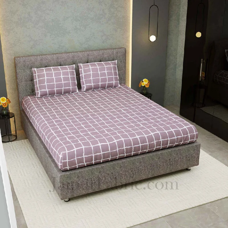 Soothing Squares Grey Mauve King Size Double Bedsheet