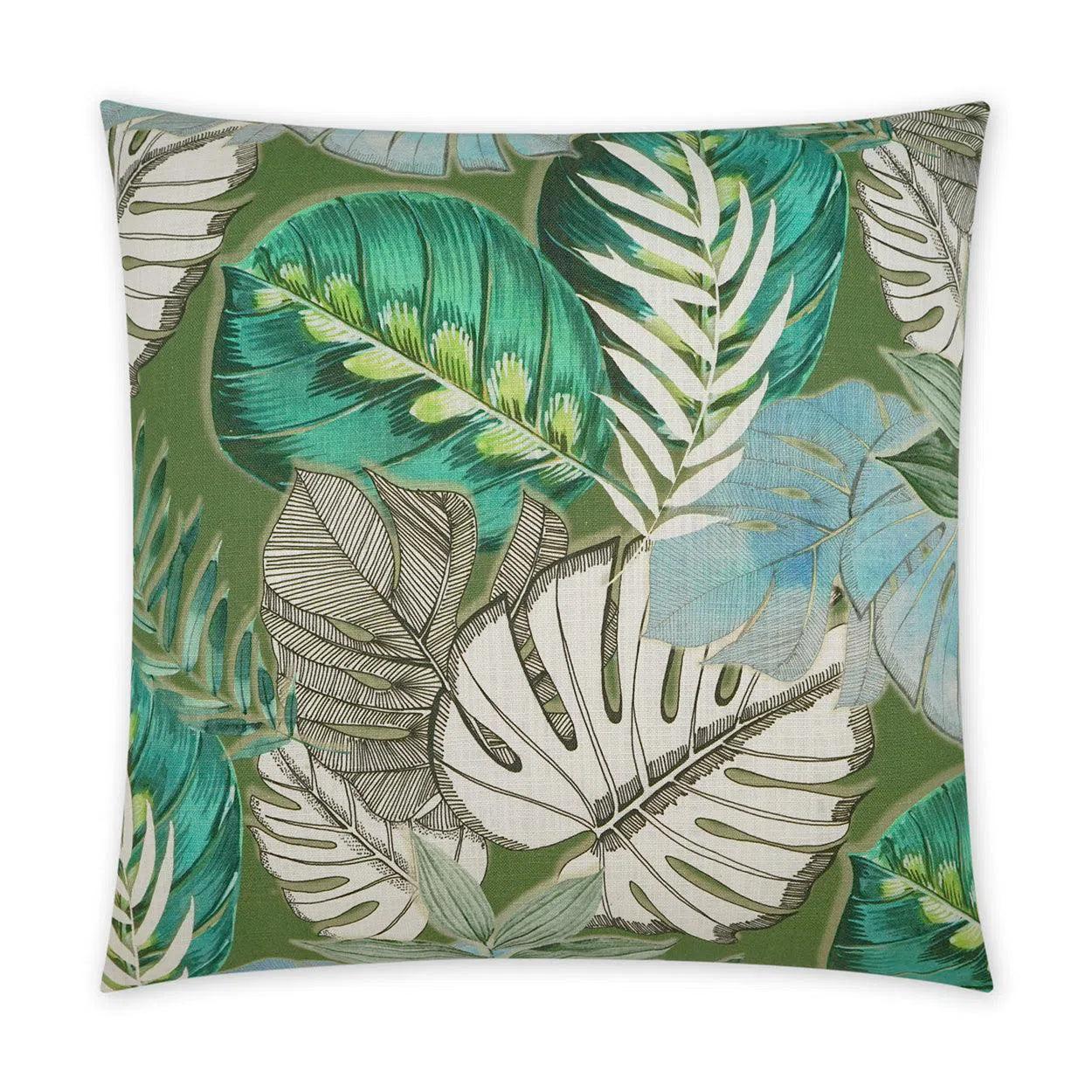 St. Lucia Floral Beach Green Large Throw Pillow With Insert