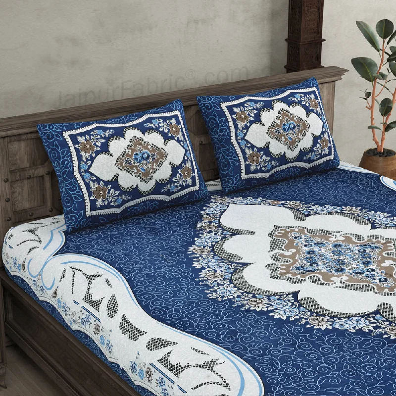 The Grand Sion Blue Cotton Double Bedsheet