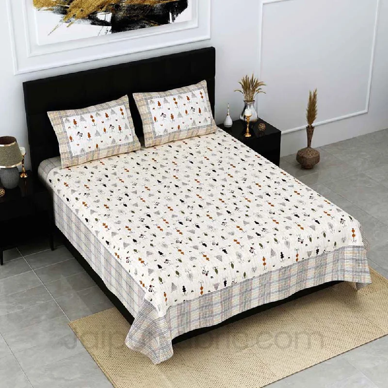 Verdure Print Mustard Pure Cotton Double Bedsheet