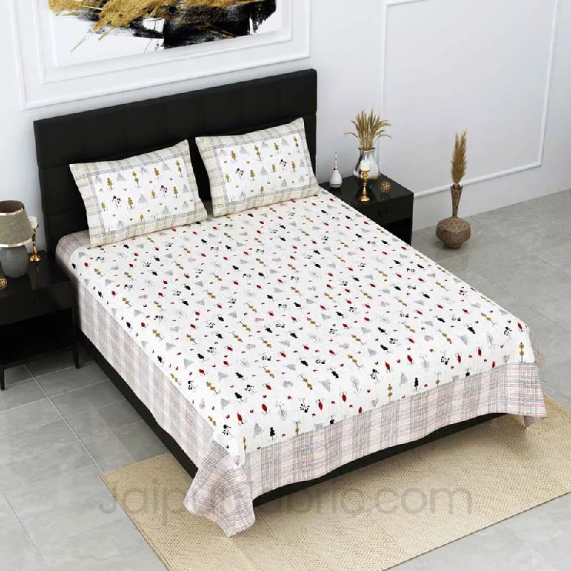 Verdure Print Red Pure Cotton Double Bedsheet